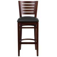 Flash Furniture Darby Series Slat Back Walnut Wood Restaurant Barstool with Black Vinyl Seat - Walnut-Wood Dining Bar Stool
