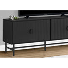 Monarch Specialties 2733 Tv Stand - 60"L/Black With Black Metal-This TV console offers plenty of storage space for all of your media entertainment needs. It features two storage cabinets with a fixed shelf inside each, as well as two wire management holes in the back to keep your cords organized and out of sight