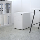 Flash Furniture Modern 3-Drawer Legal/Letter Locking Mobile Filing Cabinet - White-Utility Drawers: 13"W x 18.75"D x 2.75"H; File Drawer: 13"W x 18.75"D x 9.75"H