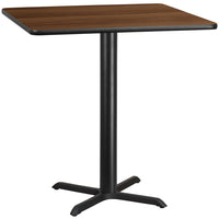 Flash Furniture 42" Square Walnut Laminate Table Top with 33" x 33" Bar Height Table Base-Bar Height Hospitality Table