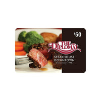 Carte-cadeau Diplomat Steakhouse de 50 $-Vous ne pouvez pas gagner des milles par le biais d’achats avec cartes-cadeaux.