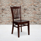 Flash Furniture HERCULES Series Vertical Slat Back Mahogany Wood Restaurant Chair - 2 Pack-Mortise and Tenon Style Construction with metal wood screw reinforcements