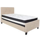 Flash Furniture Tribeca Twin Size Tufted Upholstered Platform Bed in Beige Fabric with Pocket Spring Mattress-Bed