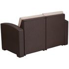 Flash Furniture Chocolate Brown Faux Rattan Loveseat with All-Weather Beige Cushions-All-Weather Beige Removable Cushion Covers