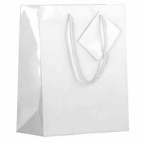 JAM Paper Glossy Gift Bags with Rope Handles - Medium - 8" x 4" x 10" - White - 100 Pack-Color: White Glossy: Make your gift stand out with shiny colourful gift bags.