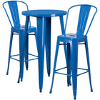 24'' Round Blue Metal Indoor-Outdoor Bar Table Set with 2 Cafe Barstools [CH-51080BH-2-30CAFE-BL-GG]-Round Metal Bar Set
