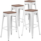 Flash Furniture 30" High Backless Metal Barstool with Square Wood Seat - White-Set of 4 Stackable Industrial Style Modern Stools