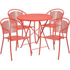 30'' Round Coral Indoor-Outdoor Steel Folding Patio Table Set with 4 Round Back Chairs [CO-30RDF-03CHR4-RED-GG]-Coral Powder Coat Finish