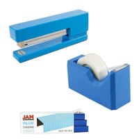 JAM Paper Office & Desk Sets, Tape Dispenser Stapler Pack of Staples, Blue (33758BL)-Colour: Blue