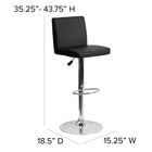 Flash Furniture Contemporary Black Vinyl Adjustable Height Barstool with Panel Back & Chrome Base-Seat Adjusts from Counter to Bar Height