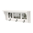 nexxt FN00397-3INT Riley Wall Shelf and Picture Collage with 3 Hooks, 18.5" x 7", Holds 2- 4 x 4" and 1- 4 x 6" Photo, White-No Assembly required; Easy to hang with keyholes on the back