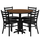 Flash Furniture 36" Round Walnut Laminate Table Set with X-Base & 4 Ladder Back Metal Chairs - Black Vinyl Seat-Table and Chair Set