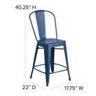 Flash Furniture 24" High Distressed Antique Blue Metal Indoor-Outdoor Counter Height Stool with Back-Footrest