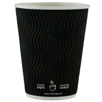 Tannex Double Wall Ripple Paper Coffee Cup, 12oz/360ml, Black, 500 Pack-Serve your hot and cold beverages with confidence