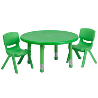 Flash Furniture 33" Round Green Plastic Height Adjustable Activity Table Set with 2 Chairs-Multipurpose Kids Table Set