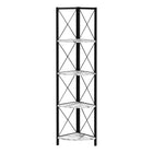 Monarch Specialties 3651 60"H Bookcase - White Marble/Black Metal Corner-This corner shelf features a three-leg black metal frame, allowing it to sit tight against the wall