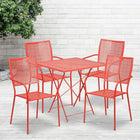 28'' Square Coral Indoor-Outdoor Steel Folding Patio Table Set with 4 Square Back Chairs [CO-28SQF-02CHR4-RED-GG]-Set Includes Folding Table and 4 Chairs
