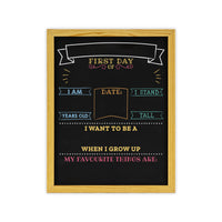 Quartet First Day of School Reusable Chalkboard, 11" x 14"-Black chalkboard with colourful "First Day Of" template