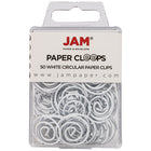 JAM Paper Circular Coloured Papercloops, White Round Paper Clips, 5 Packs of 50, 250 Total (2187139g)-White
