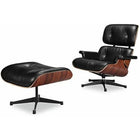 Nicer Furniture Modern Classic Lounge Chair & Ottoman Set - Black/Rosewood-Built in swivel mechanism with a 15 degree perma-tilt base and rubber shock mounts connected from the head to back rest allowing for flex