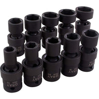 Gray Tools 10 Piece 1/2" Drive 6 Point SAE, Standard Impact Universal Joint Socket Set, 7/16"-1"-Contains Sizes: 7/16", 1/2", 9/16", 5/8", 11/16", 3/4", 13/16", 7/8", 15/16", 1".