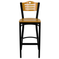 Flash Furniture Hercules Series Black Slat Back Metal Restaurant Bar Stool, Natural Wood Back & Seat-Metal Dining Bar Stool