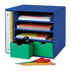 Pacon Classroom Keepers Management Centre, Blue (PAC001331)-Set up classroom centers around the room and organize them all with this convenient corrugated storage unit. This unit is versatile and will work with math centers, literature centers, art centers, listening centers and many more.