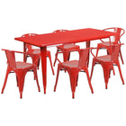 Flash Furniture 31.5'' x 63'' Rectangular Red Metal Indoor-Outdoor Table Set with 6 Arm Chairs (ET-CT005-6-70-RED-GG)-Seats 6 people