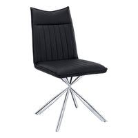 Monarch Specialties 1213 Dining Chair - Black Leather-Look/Chrome - 2 Pack-Set of 2 armless dining chairs with a chic, modern look accentuated by flared metal legs in a chrome finish that intersect to form a unique starburst design