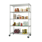 TRINITY EcoStorage 5-Tier Wire Shelving Rack with Wheels, Chrome (TBFZ-0915)-Four - 4" x 1" swivel wheels - (2) locking and (2) non-locking