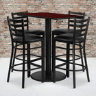 Flash Furniture 24''W x 42''L Mahogany Laminate Round Base Table Set with 4 Ladder Back Metal Bar Stools, Black Vinyl Seat-Set Includes 4 Bar Stools, Rectangle Table Top and Round Base