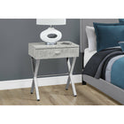Monarch Specialties 3264 Accent Table - 24"H/Grey Cement/Chrome Metal-Closed storage drawer with chrome drawer handle