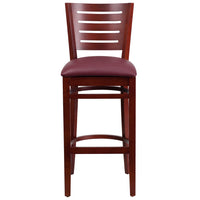 Flash Furniture Darby Series Slat Back Mahogany Wood Restaurant Barstool - Burgundy Vinyl Seat-Wood Dining Bar Stool