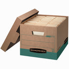 Fellowes Bankers Box - 100% Recycled R-Kive - Letter/Legal Size - Kraft/Green-Heavy-duty, triple end, double side, double bottom construction stacks up stronger and withstands frequent handling