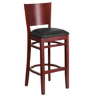 Flash Furniture Lacey Series Solid Back Mahogany Wood Restaurant Barstool - Black Vinyl Seat-800 lb. Weight Capacity