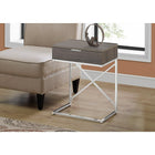Monarch Specialties 3475 Accent Table - 24"H/Dark Taupe/Chrome Metal-One large storage drawer on glides with a subtle silver metal pull at the top