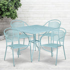 35.5'' Square Sky Blue Indoor-Outdoor Steel Patio Table Set with 4 Round Back Chairs [CO-35SQ-03CHR4-SKY-GG]-Set Includes Table and 4 Chairs