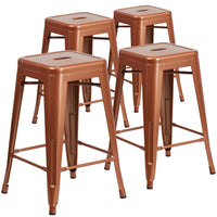 Flash Furniture Commercial Grade 24" High Backless Copper Indoor-Outdoor Counter Height Stool-Set of 4 Stackable Industrial Style Modern Stools