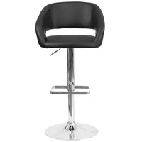 Flash Furniture Contemporary Black Vinyl Adjustable Height Barstool with Rounded Mid-Back & Chrome Base-Contemporary Style Stool