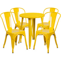 24'' Round Yellow Metal Indoor-Outdoor Table Set with 4 Cafe Chairs [CH-51080TH-4-18CAFE-YL-GG]-Metal Cafe Table