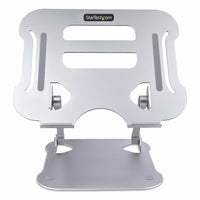 StarTech Adjustable Height Laptop Desk Stand-Anti-slip pads and front flanges on riser arms provide stable support and secure the laptop at steep angles