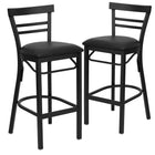 Flash Furniture HERCULES Series Black Two-Slat Ladder Back Metal Restaurant Barstool - Black Vinyl Seat - 2 Pack-Ladder Back Design