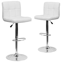 Flash Furniture 17 1/2" x 18" Quilted Vinyl Adjustable Height Bar Stool W/Chrome Base, White, 2 Pack-Set of 2 Contemporary Style Stools