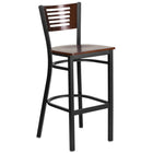 Flash Furniture HERCULES Series Black Slat Back Metal Restaurant Barstool - Walnut Wood Back & Seat-500 lb. Weight Capacity