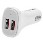 StarTech Dual-Port USB Car Charger, 24W/4.8A, White (USB2PCARWHS)-Ensure all your mobile devices are charged while you're commuting
