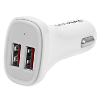 StarTech Dual-Port USB Car Charger, 24W/4.8A, White (USB2PCARWHS)-Ensure all your mobile devices are charged while you're commuting