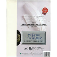 St. James Resume Bond Paper, Linen, Ivory, 24 lb, 8 1/2" x 11", 100 Pack-Premium quality 24 lb linen bond paper