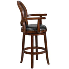 Flash Furniture 30" High Expresso Wood Barstool with Arms, Woven Rattan Back & Black LeatherSoft Swivel Seat-Black LeatherSoft Upholstery