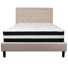 Flash Furniture Roxbury Queen Size Tufted Upholstered Platform Bed in Beige Fabric with Pocket Spring Mattress-Queen Platform Bed and Mattress Set