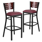Flash Furniture HERCULES Series Black Cutout Back Metal Restaurant Barstool - Mahogany Wood Back & Burgundy Vinyl Seat - 2 Pack-Mahogany Wood Designer Cutout Back